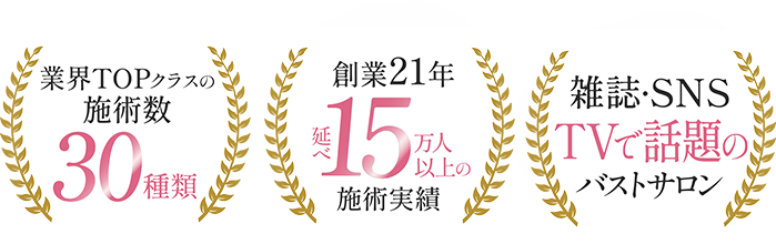 業界TOPクラスの施術数30種|創業21年延べ15万人施術実績|雑誌・SNSで話題